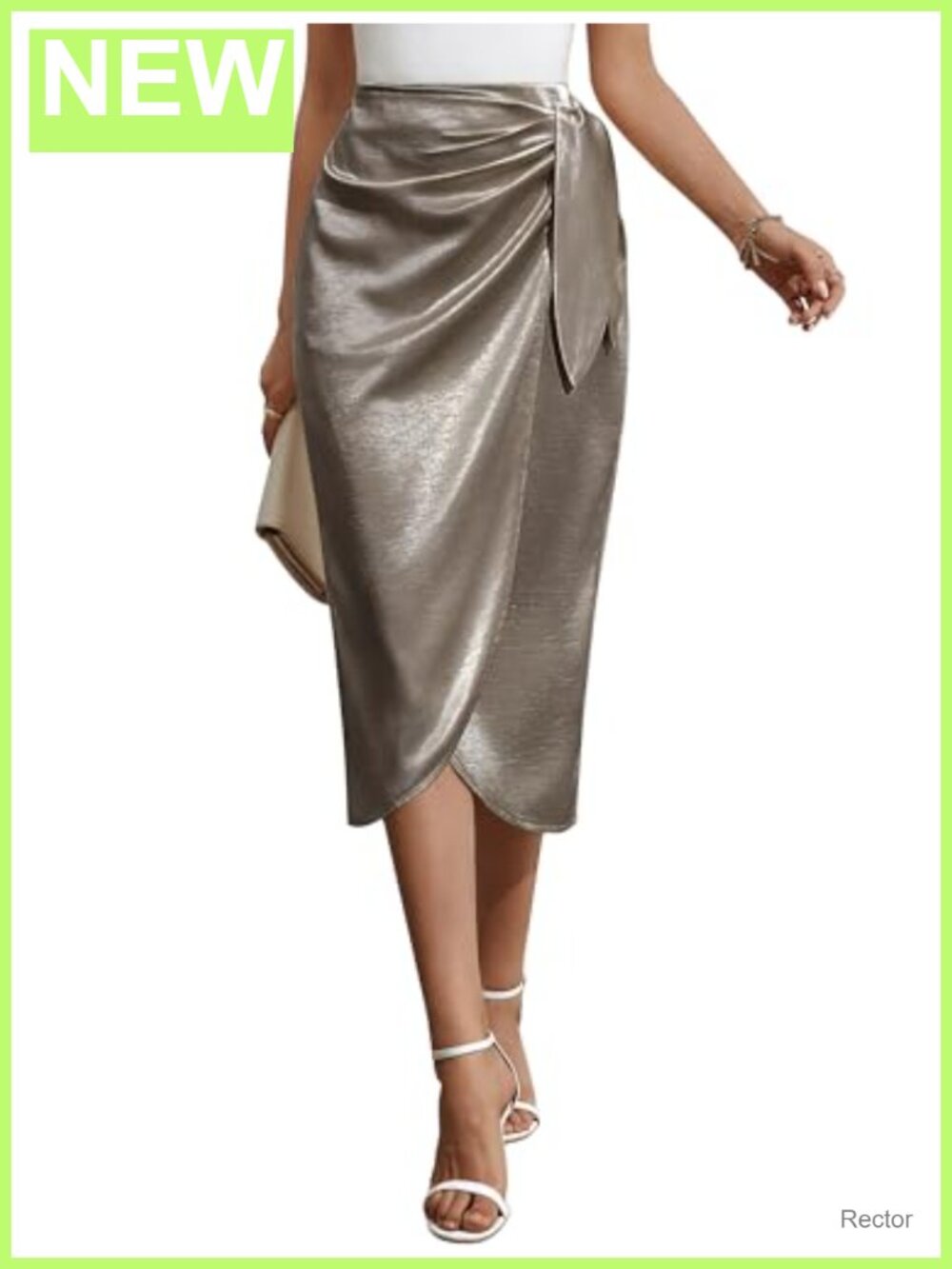 Women Satin Midi Skirt Tie Knot Front High Waist Ruched Wrap Cocktail Party